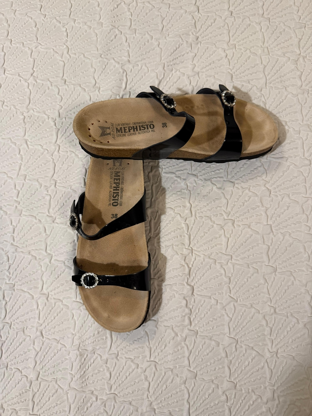 Mephisto Women's Black Patent Buckle Slide Sandals